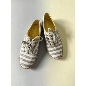 KEDS White Taupe Striped Sneakers Size 6.5